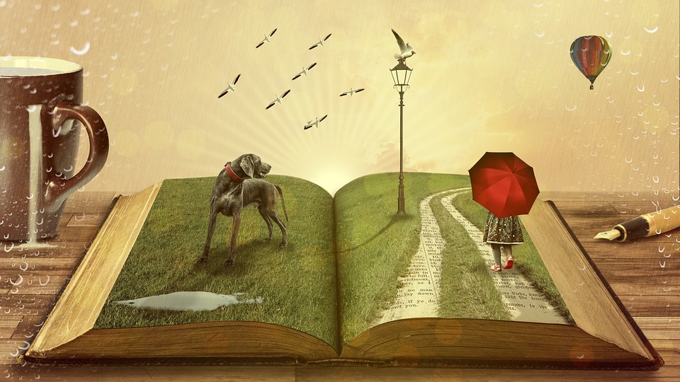 Vorlesestunde - Buch mit Hund - KI-Bild (c) pixabay